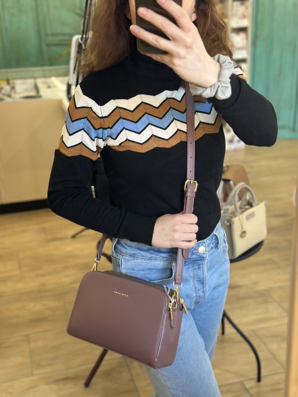 Sötét púder David Jones 3 rekeszes oldaltáska