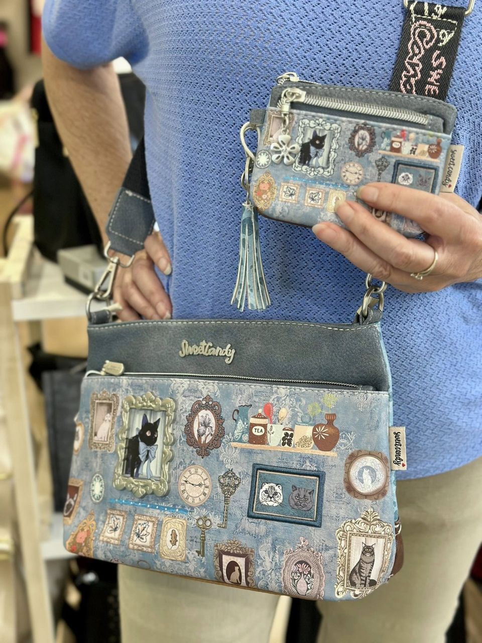 Kék Sweet Candy cicás aprótartó, kulcstartó