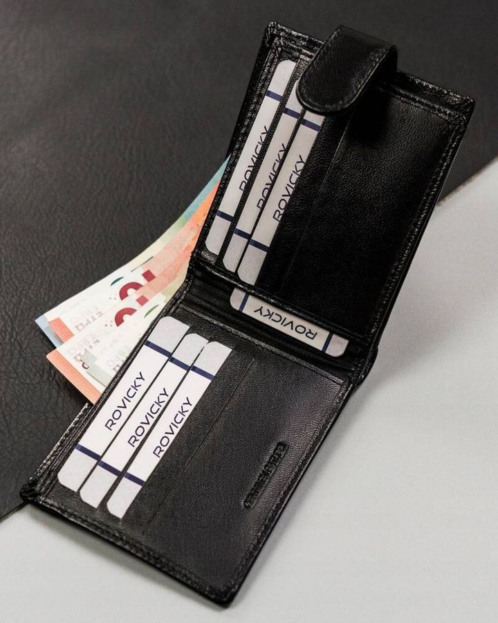 Fekete Rovicky patentos, férfi bőr pénztárca