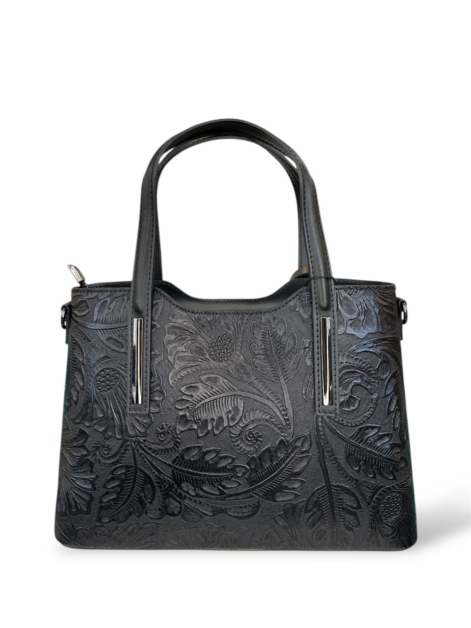 Fekete nyomott mintás női bőr kézitáska