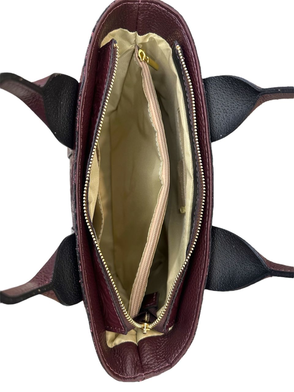 Bordó nyomott mintás női bőr kézitáska