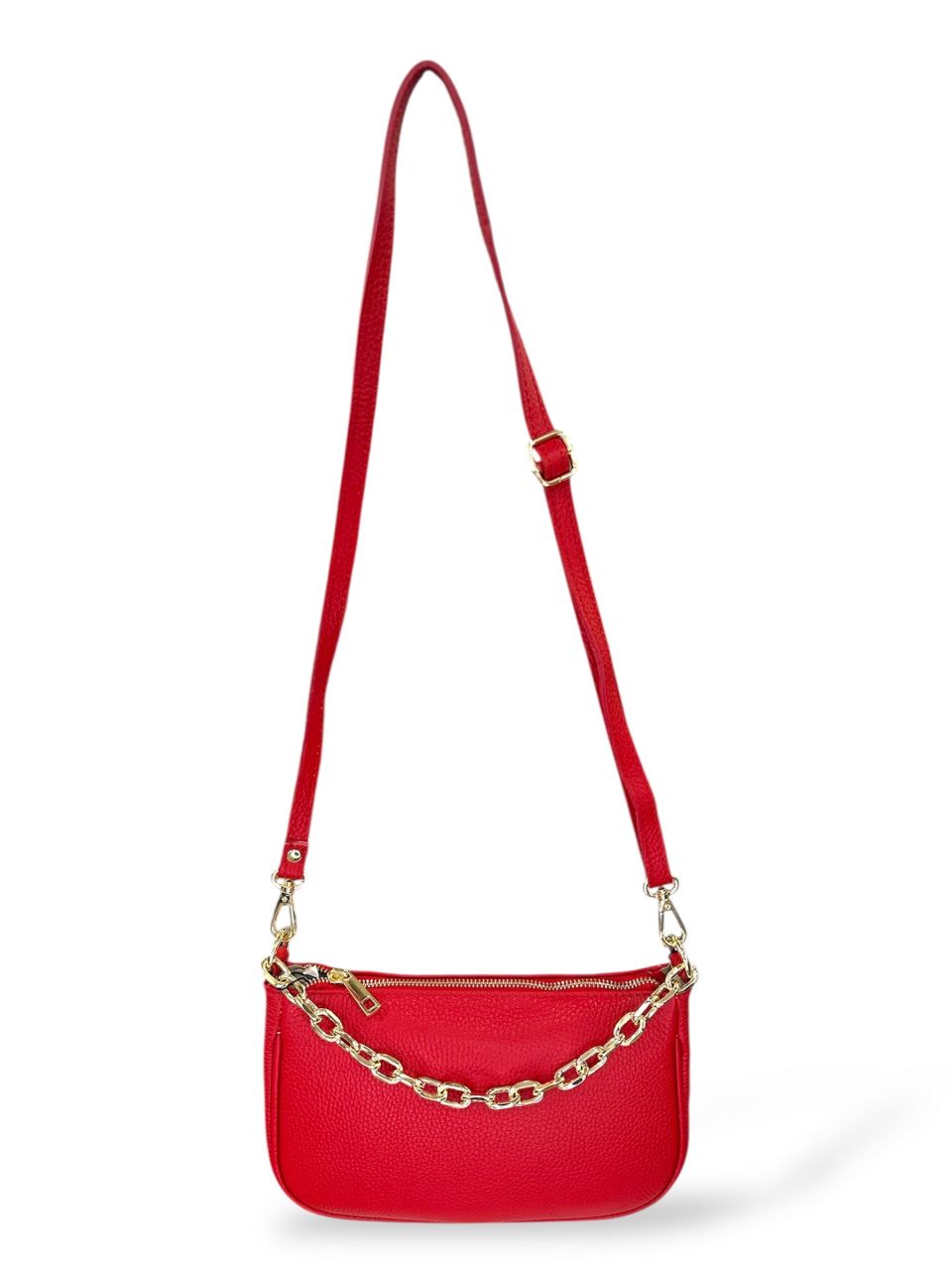 Piros női bőr kézi-, váll-, oldaltáska