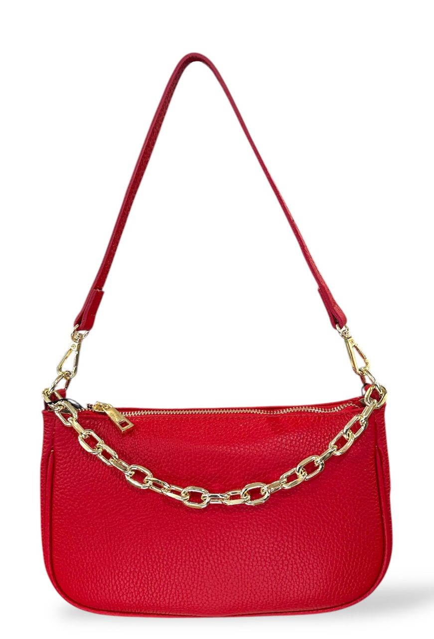 Piros női bőr kézi-, váll-, oldaltáska