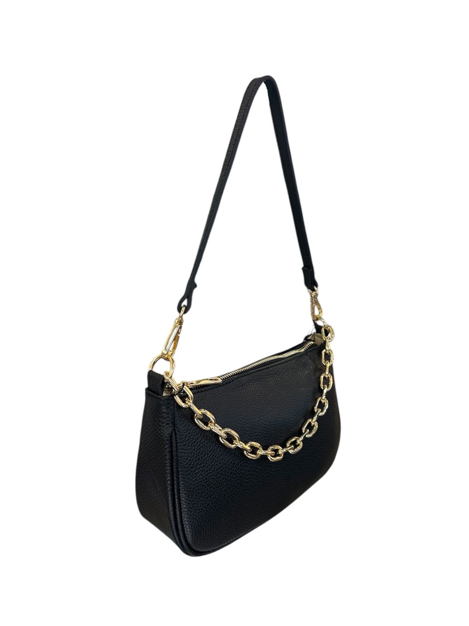 Fekete női bőr kézi-, váll-, oldaltáska