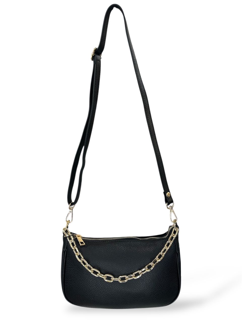 Fekete női bőr kézi-, váll-, oldaltáska