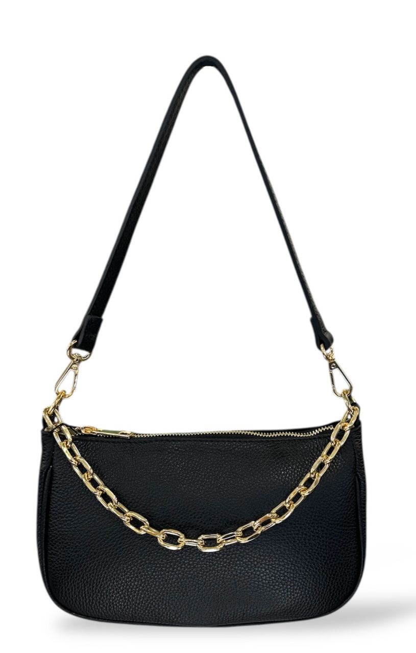 Fekete női bőr kézi-, váll-, oldaltáska