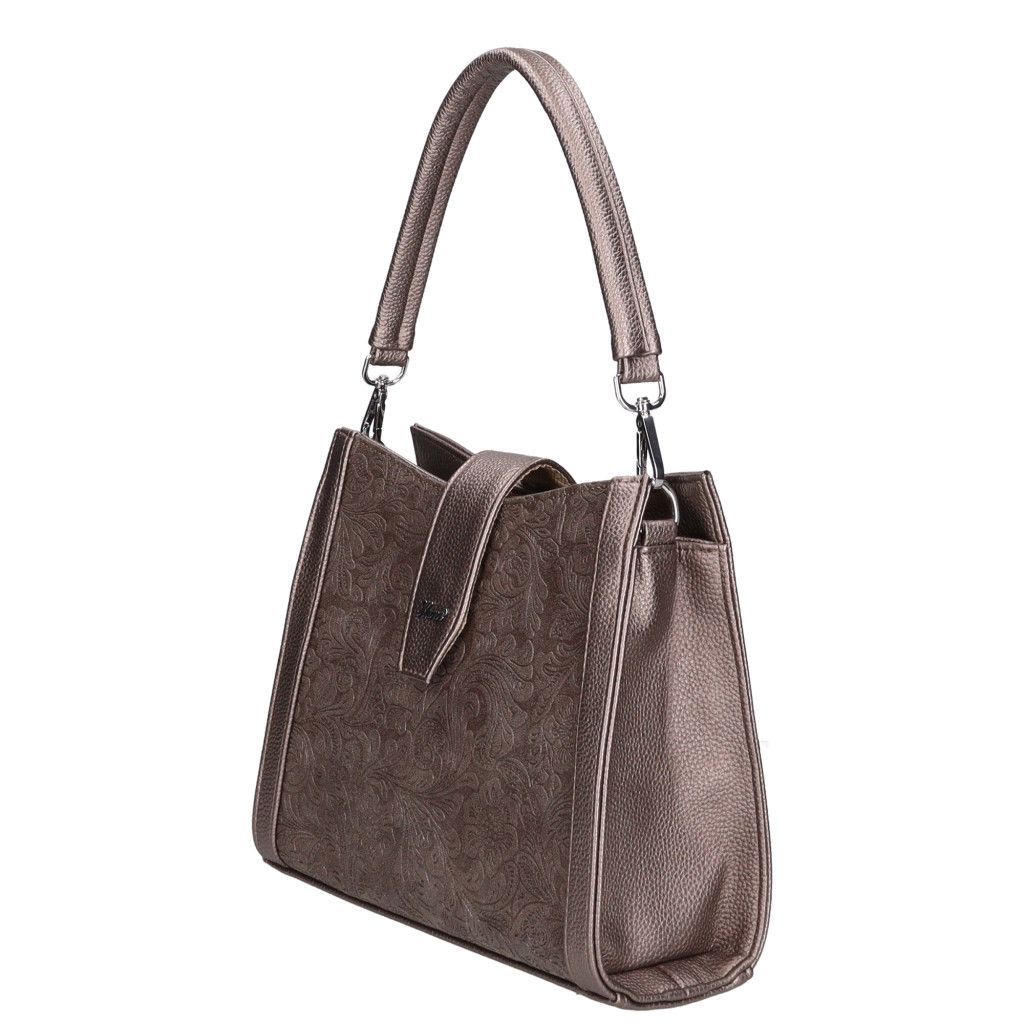 Bronz nyomott virág díszítésű Karen oldal- és válltáska Bronz nyomott virág díszítésű Karen oldal- és válltáska