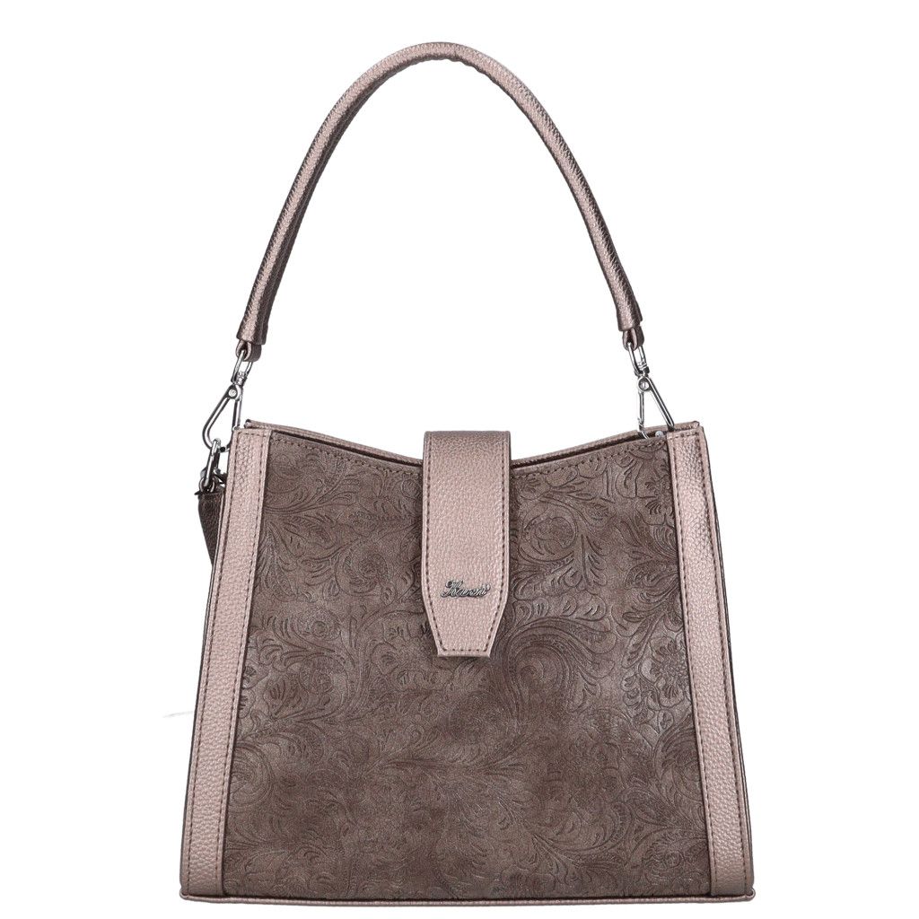 Bronz nyomott virág díszítésű Karen oldal- és válltáska Bronz nyomott virág díszítésű Karen oldal- és válltáska