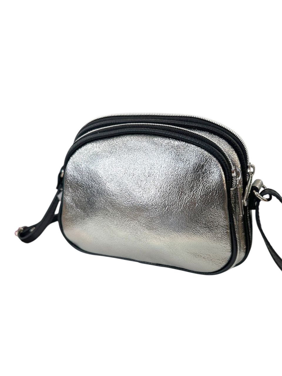 Ezüst bőr 3 rekeszes pici oldaltáska Ezüst bőr 3 rekeszes pici oldaltáska
