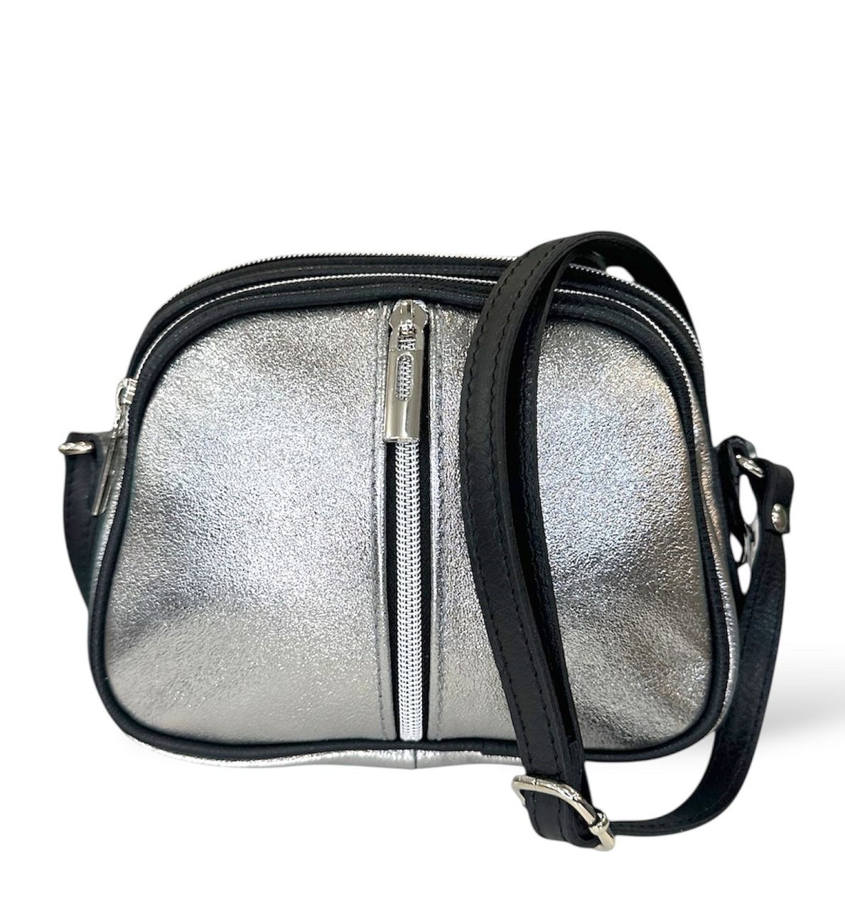 Ezüst bőr 3 rekeszes pici oldaltáska Ezüst bőr 3 rekeszes pici oldaltáska