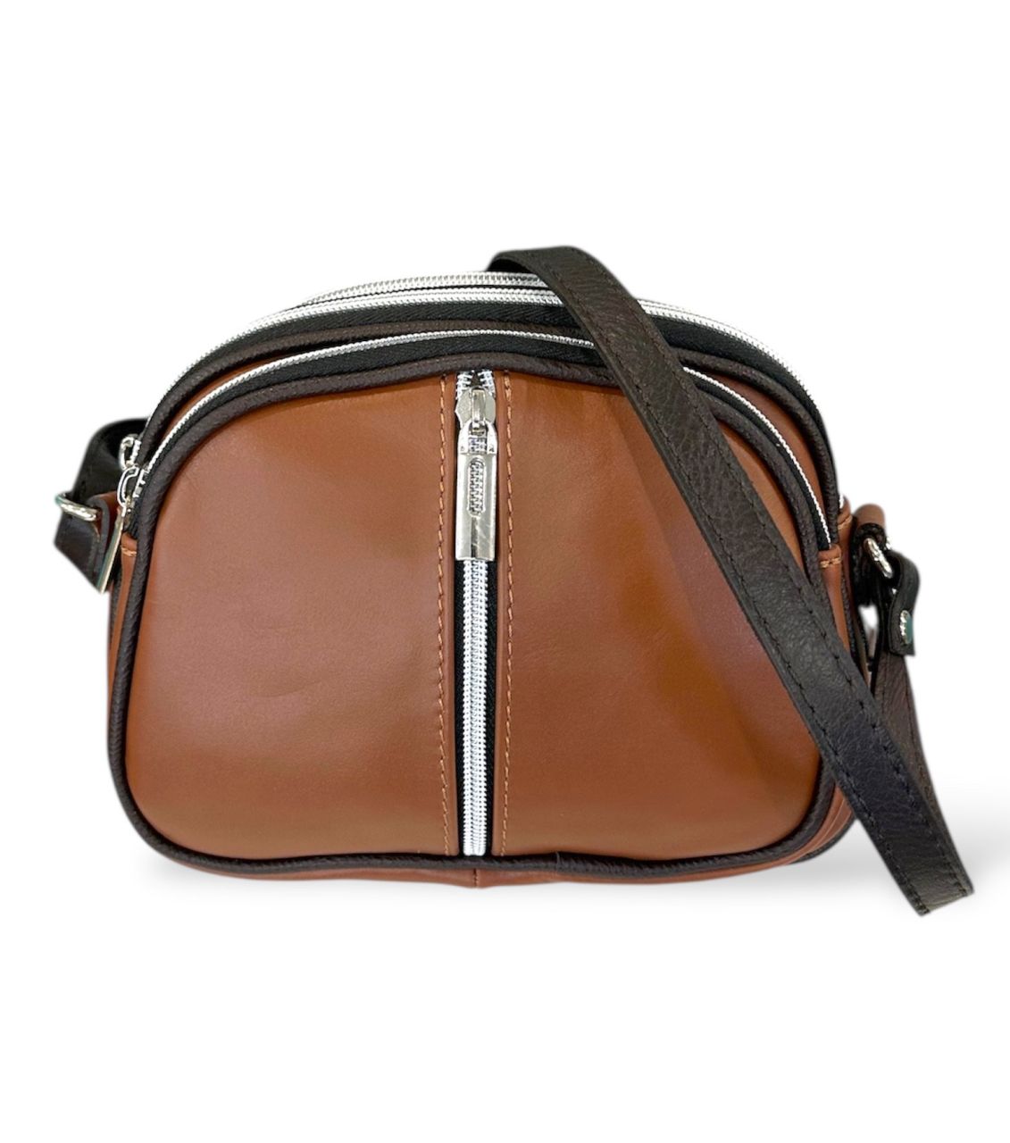 Barna bőr 3 rekeszes pici oldaltáska Barna bőr 3 rekeszes pici oldaltáska