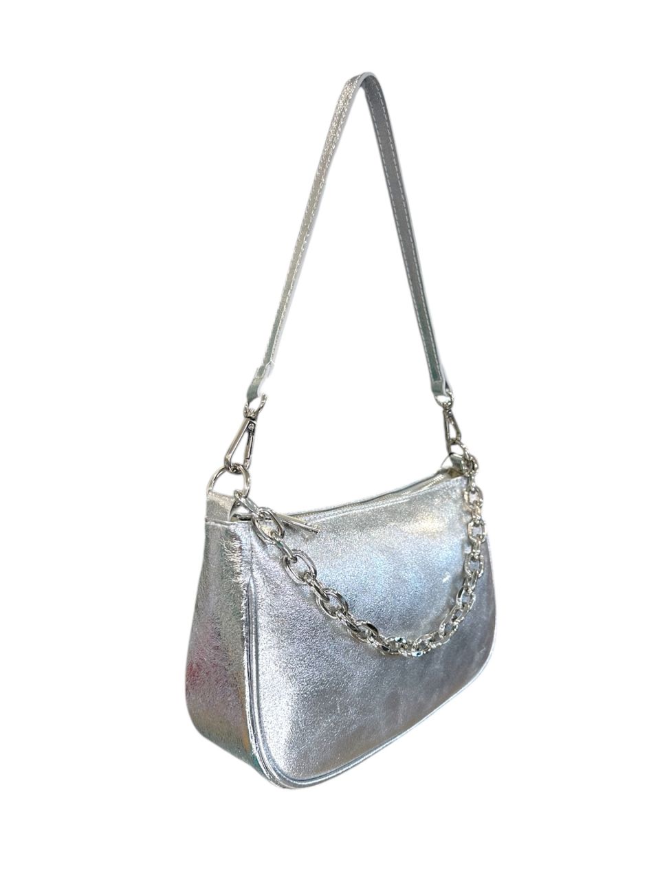 Ezüst női bőr kézi-, váll-, oldaltáska Ezüst női bőr kézi-, váll-, oldaltáska