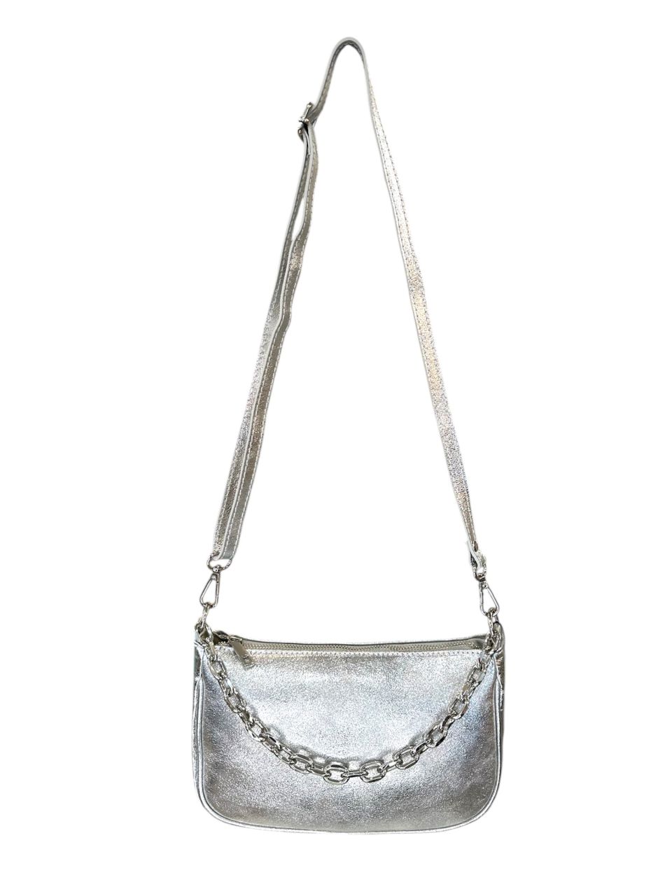 Ezüst női bőr kézi-, váll-, oldaltáska Ezüst női bőr kézi-, váll-, oldaltáska