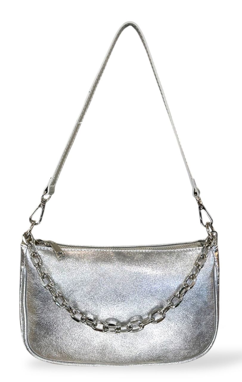 Ezüst női bőr kézi-, váll-, oldaltáska Ezüst női bőr kézi-, váll-, oldaltáska