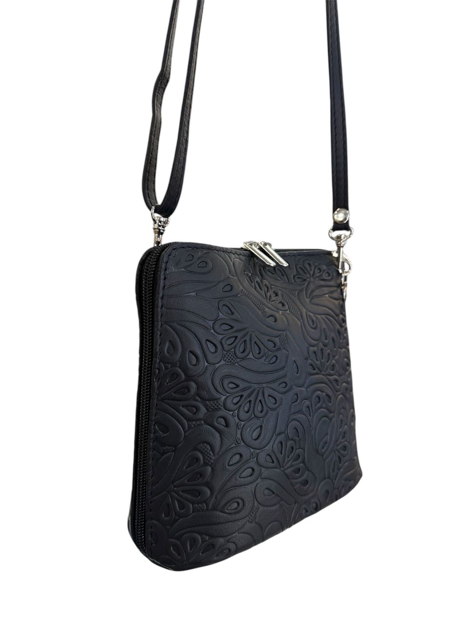 Fekete kicsi bőr nyomott mintás oldaltáska Fekete kicsi bőr nyomott mintás oldaltáska