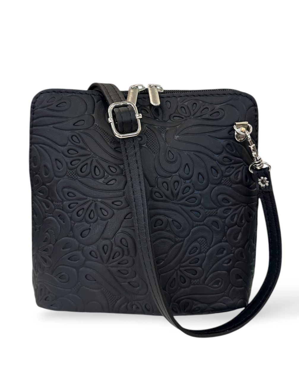 Fekete kicsi bőr nyomott mintás oldaltáska Fekete kicsi bőr nyomott mintás oldaltáska