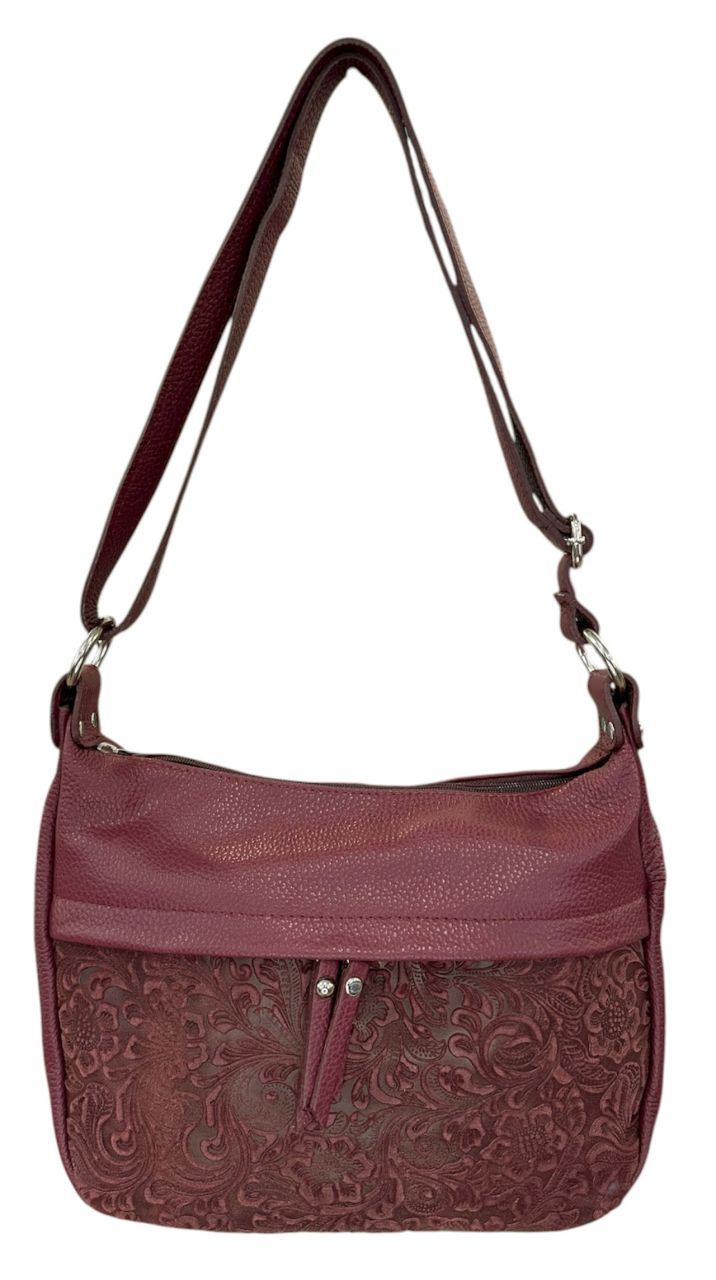 Bordó nyomott virágmintás nagy bőr oldaltáska Bordó nyomott virágmintás nagy bőr oldaltáska