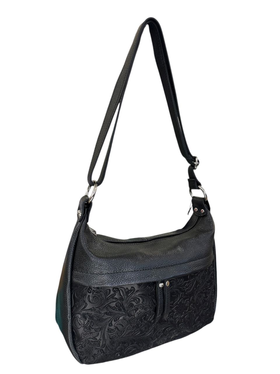 Fekete nyomott virágmintás nagy bőr oldaltáska Fekete nyomott virágmintás nagy bőr oldaltáska