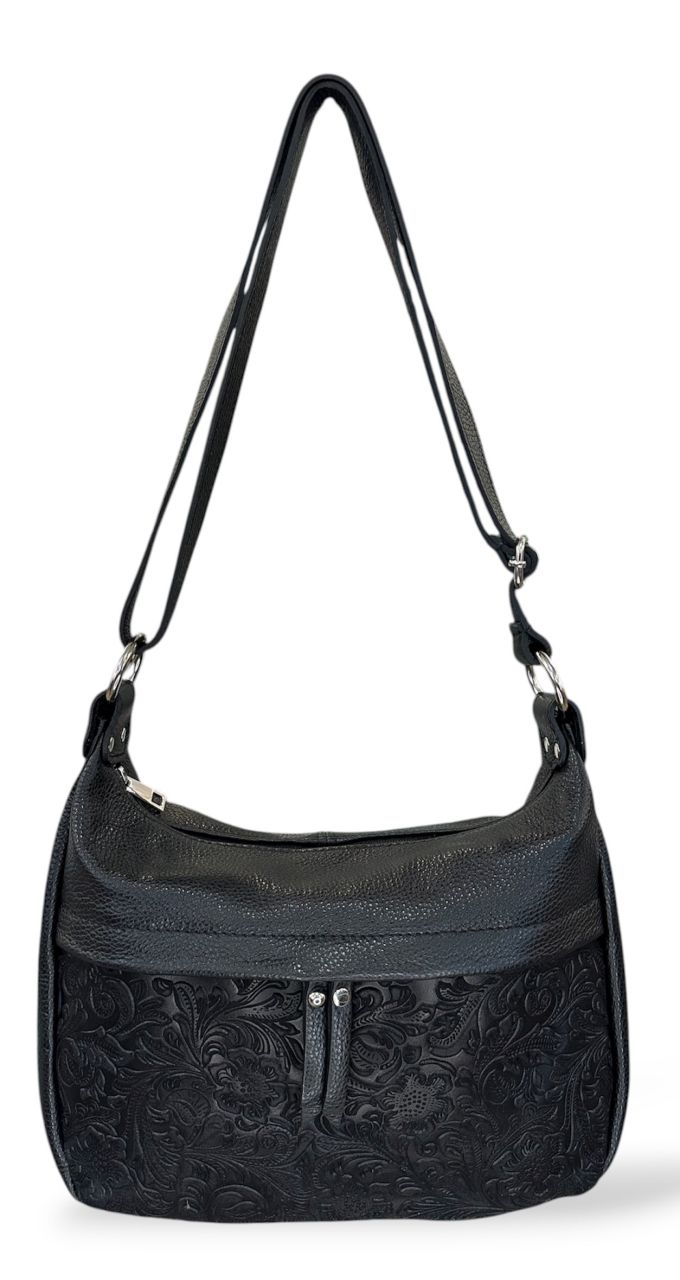 Fekete nyomott virágmintás nagy bőr oldaltáska Fekete nyomott virágmintás nagy bőr oldaltáska