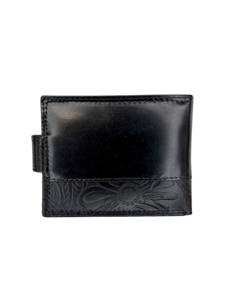 Fekete virágmintás, bőr patentos kártyatartó - fekvő Fekete virágmintás, bőr patentos kártyatartó - fekvő