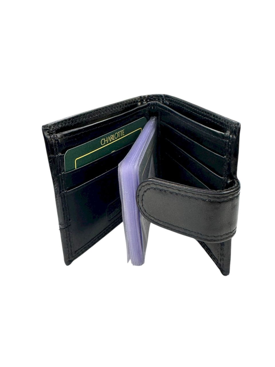 Fekete virágmintás, bőr patentos kártyatartó - fekvő Fekete virágmintás, bőr patentos kártyatartó - fekvő