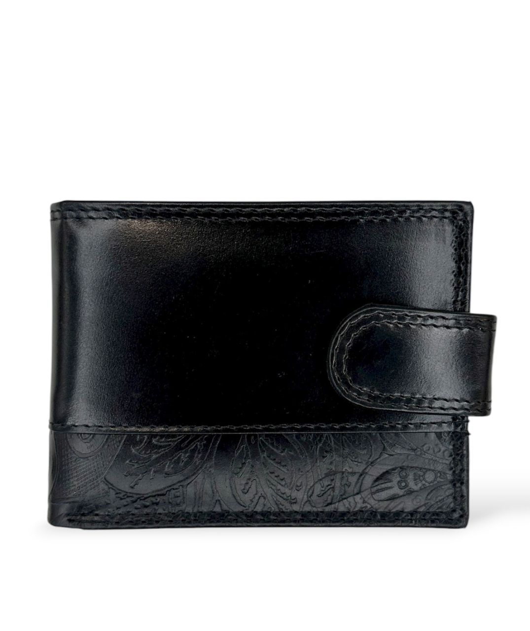 Fekete virágmintás, bőr patentos kártyatartó - fekvő Fekete virágmintás, bőr patentos kártyatartó - fekvő