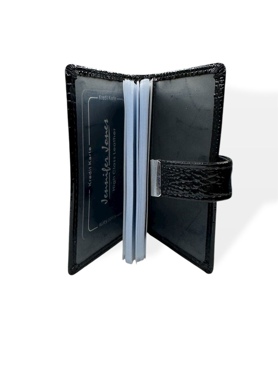 Fekete Jennifer Jones lakkbőr kártyatartó