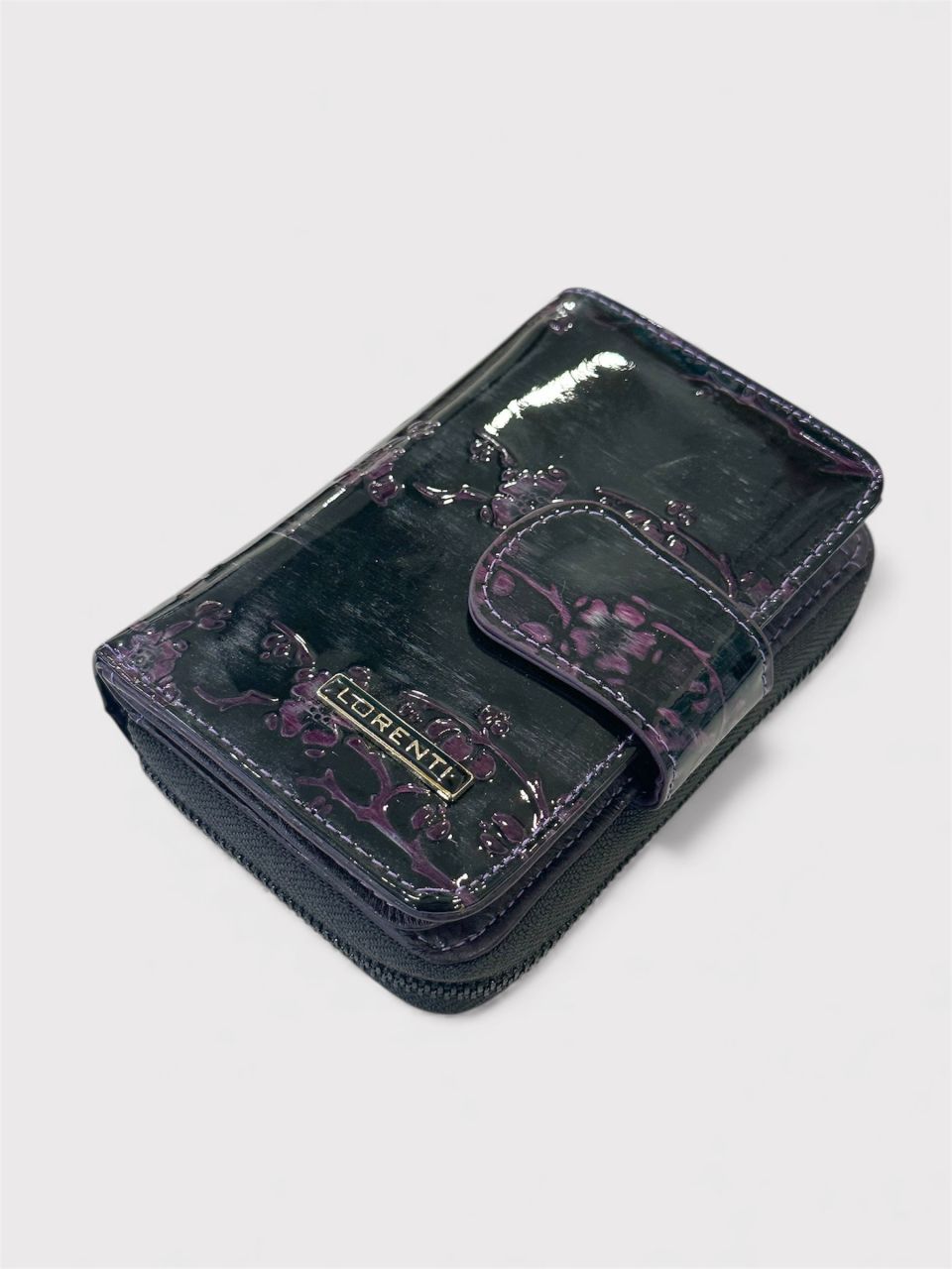 Fekete - lila női lakkbőr patentos pénztárca Fekete - lila női lakkbőr patentos pénztárca
