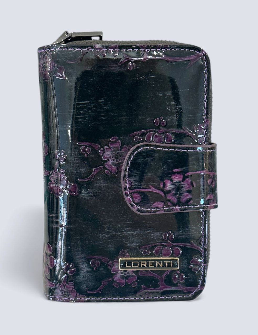 Fekete - lila női lakkbőr patentos pénztárca Fekete - lila női lakkbőr patentos pénztárca
