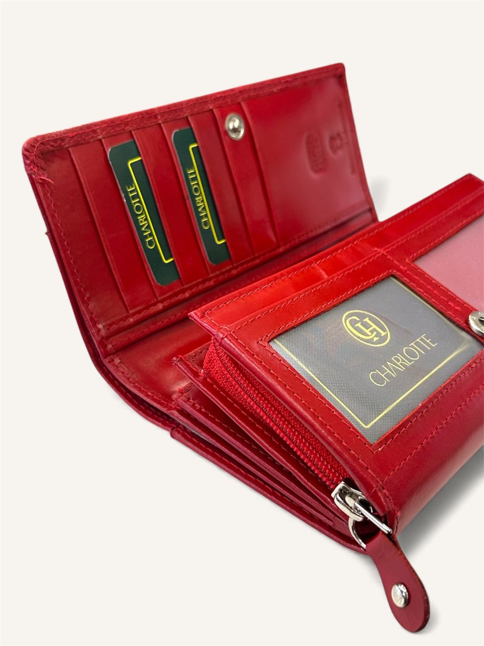 Piros nyomott virágmintás női bőr pénztárca