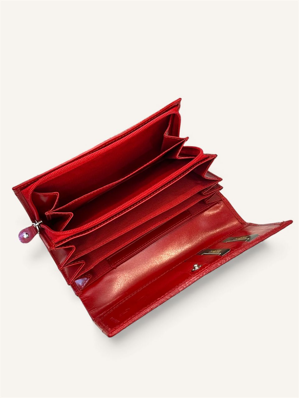 Piros nyomott virágmintás női bőr pénztárca