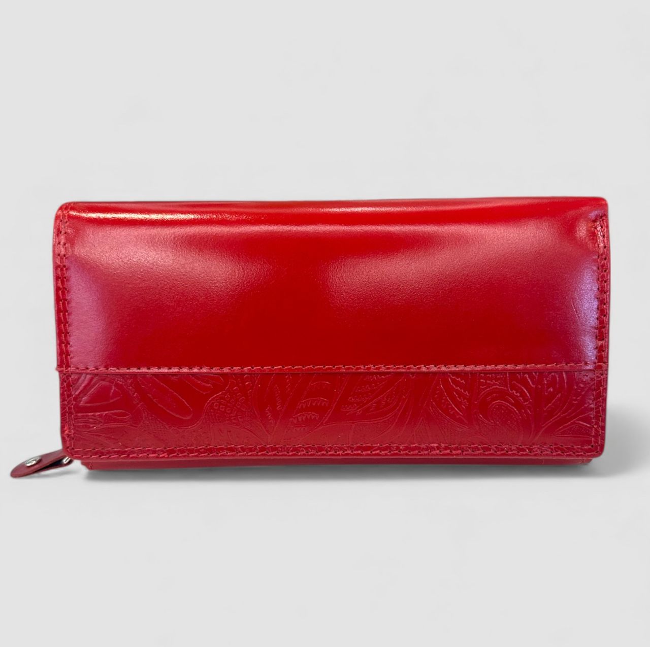 Piros nyomott virágmintás női bőr pénztárca