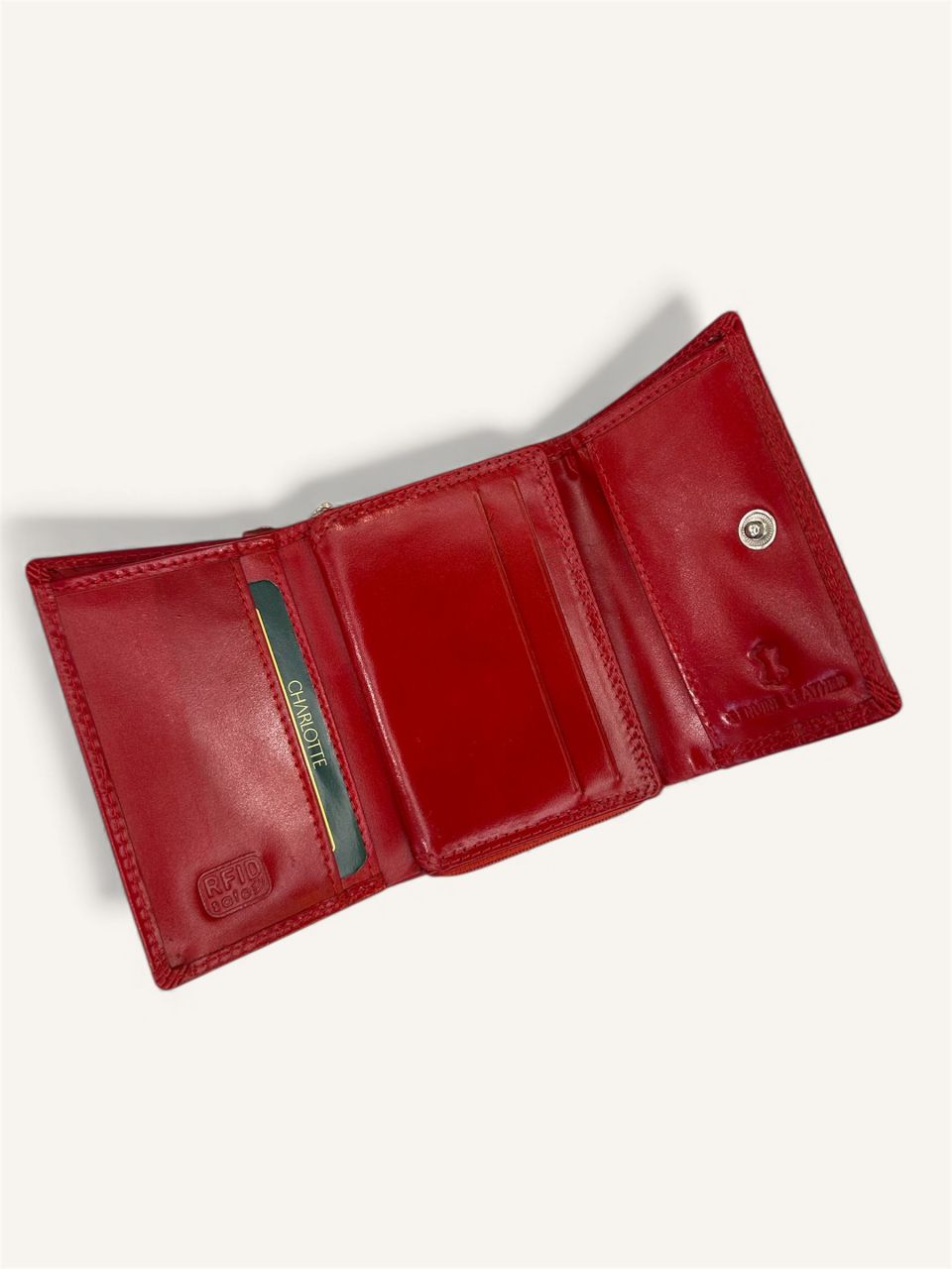 Piros nyomott virágmintás kicsi női bőr pénztárca Piros nyomott virágmintás kicsi női bőr pénztárca