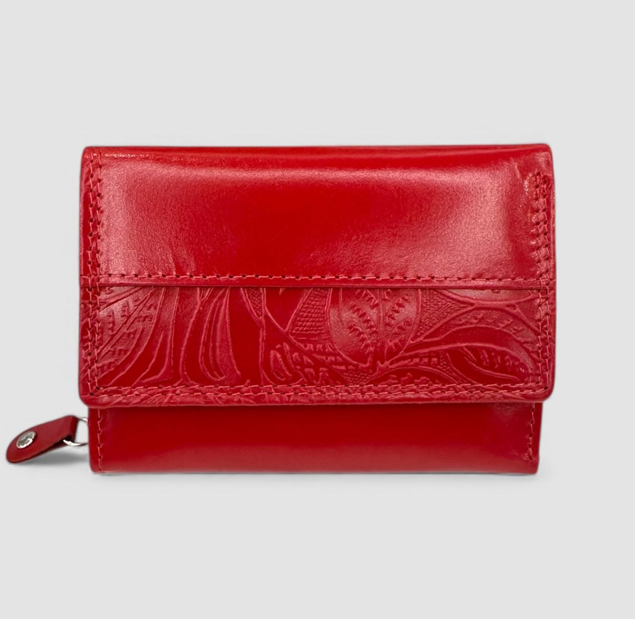 Piros nyomott virágmintás kicsi női bőr pénztárca Piros nyomott virágmintás kicsi női bőr pénztárca