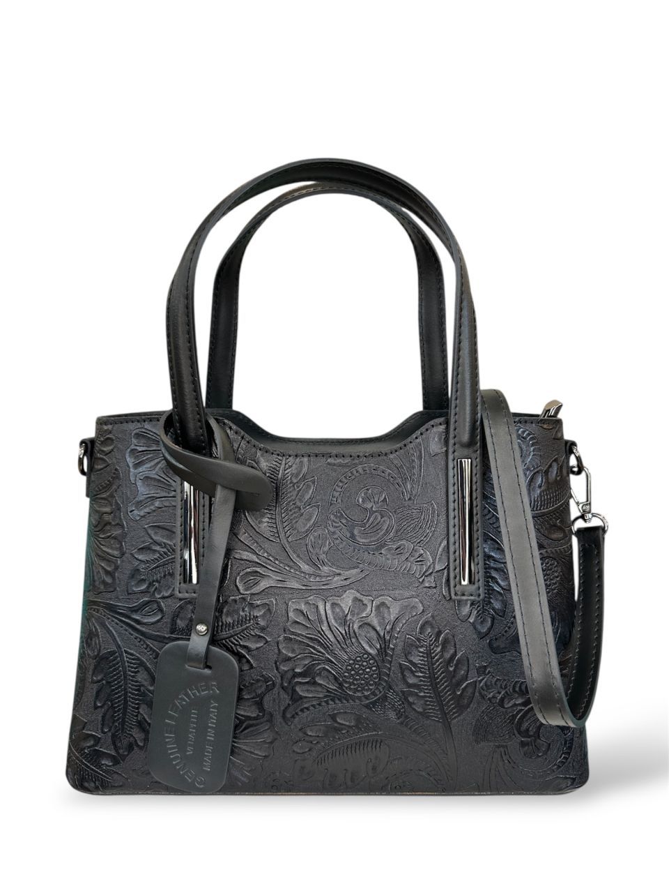 Fekete nyomott bőr táska és pénztárca szett Fekete nyomott bőr táska és pénztárca szett