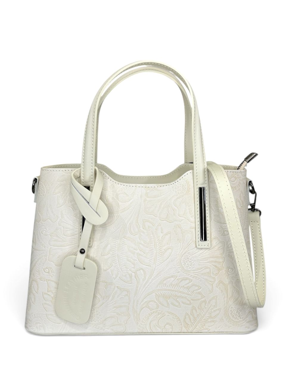 Törtfehér nyomott virágmintás női bőr kézitáska Törtfehér nyomott virágmintás női bőr kézitáska