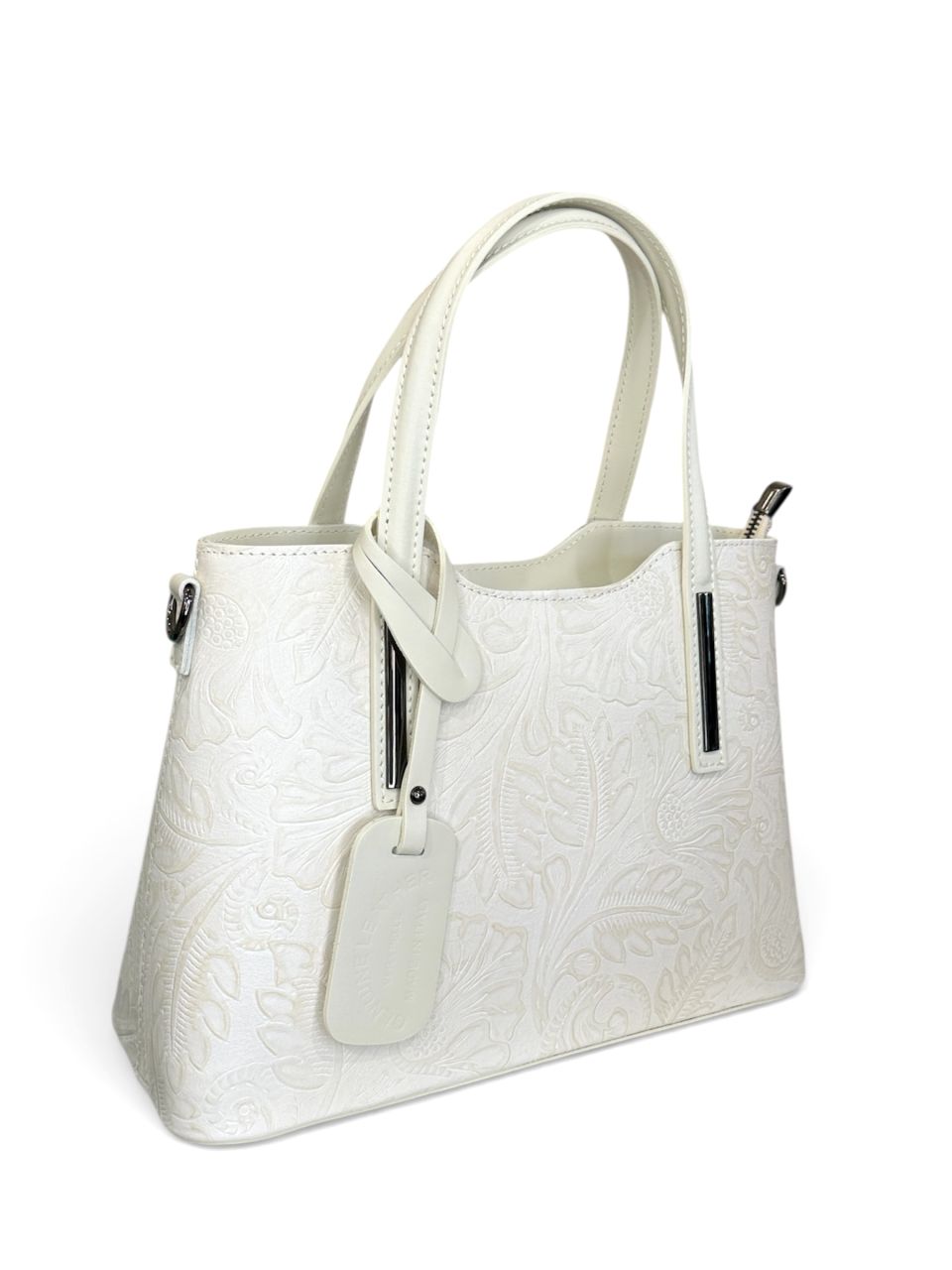 Törtfehér nyomott virágmintás női bőr kézitáska Törtfehér nyomott virágmintás női bőr kézitáska