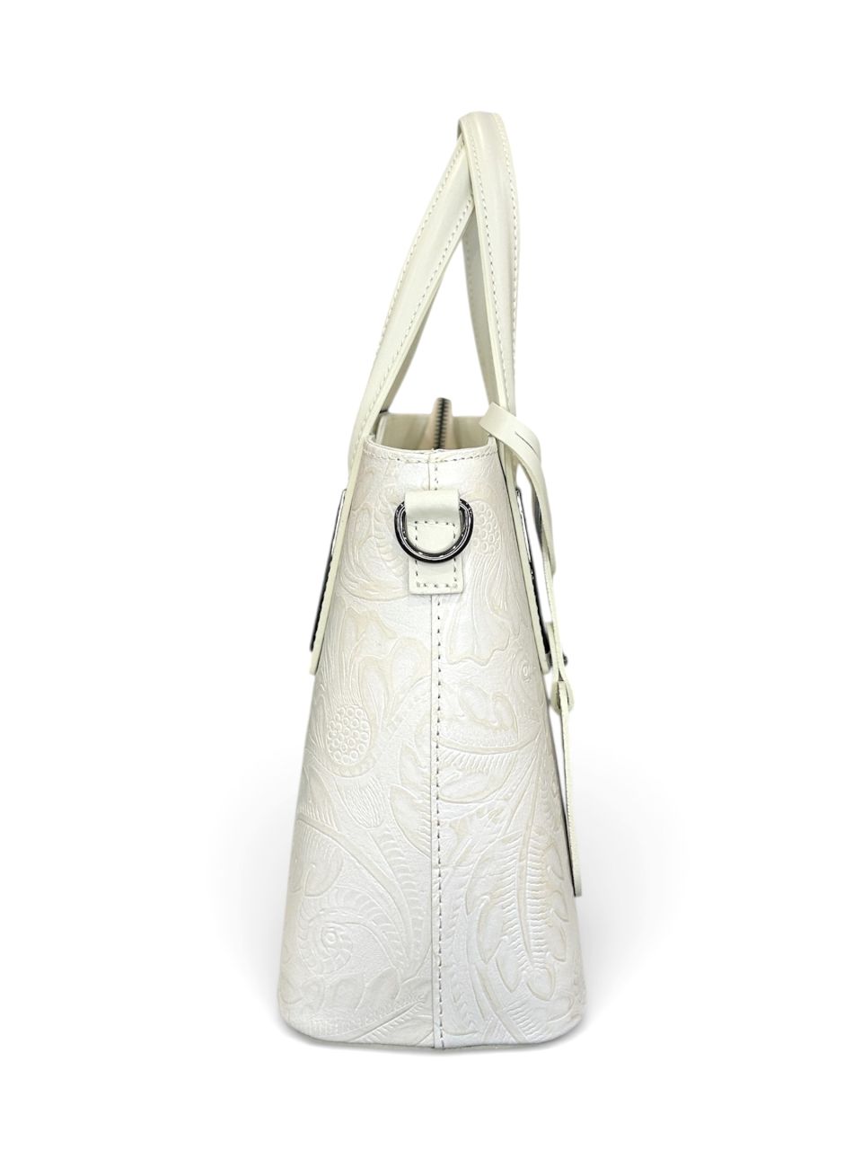 Törtfehér nyomott virágmintás női bőr kézitáska Törtfehér nyomott virágmintás női bőr kézitáska