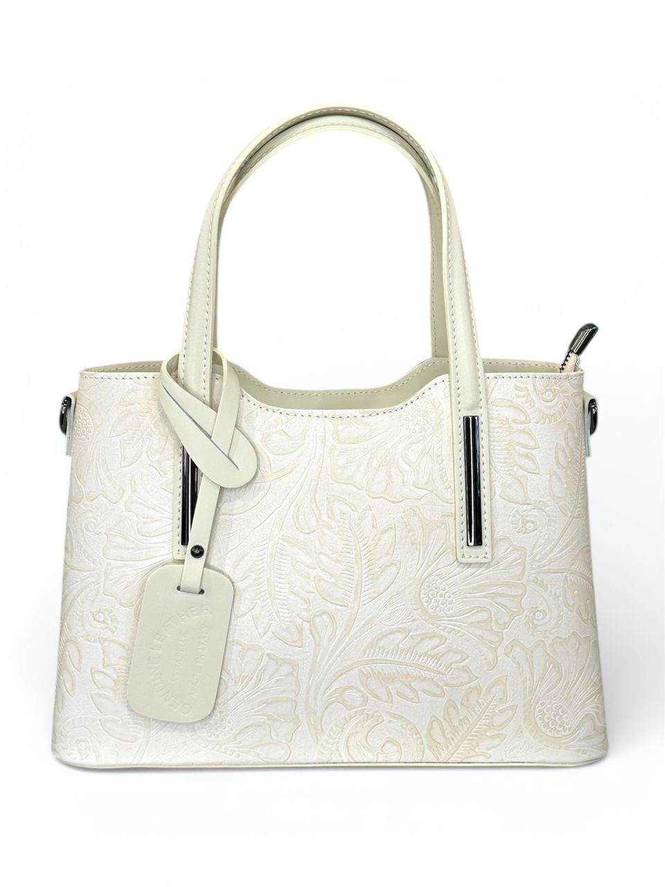 Törtfehér nyomott virágmintás női bőr kézitáska Törtfehér nyomott virágmintás női bőr kézitáska