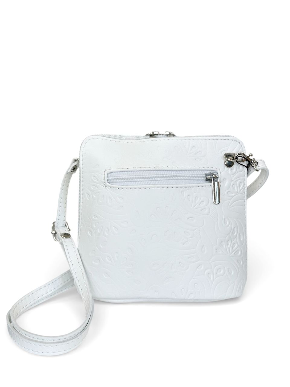 Fehér nyomott virágmintás kicsi bőr oldaltáska