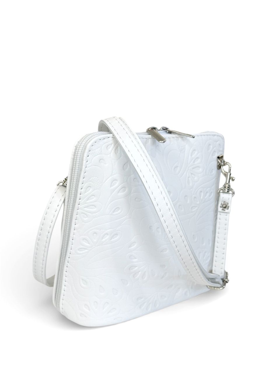 Fehér nyomott virágmintás kicsi bőr oldaltáska