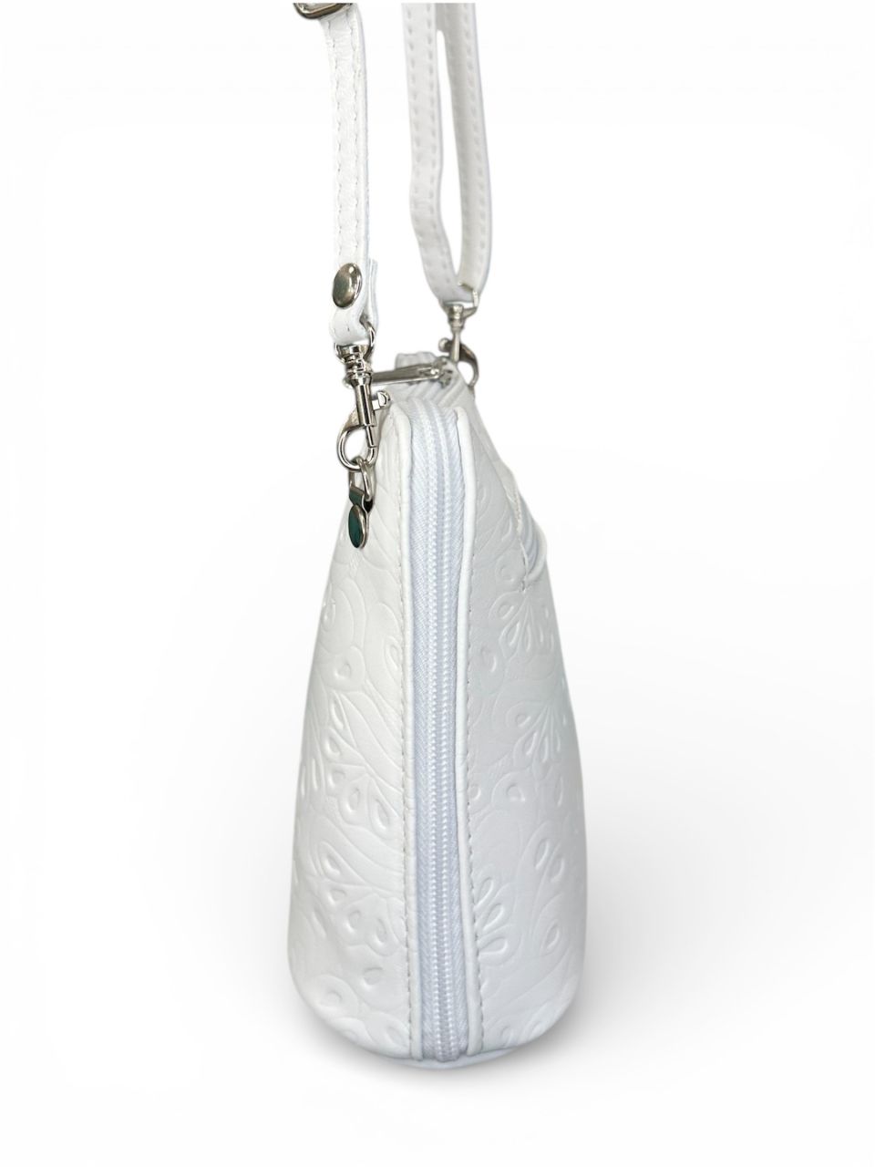 Fehér nyomott virágmintás kicsi bőr oldaltáska