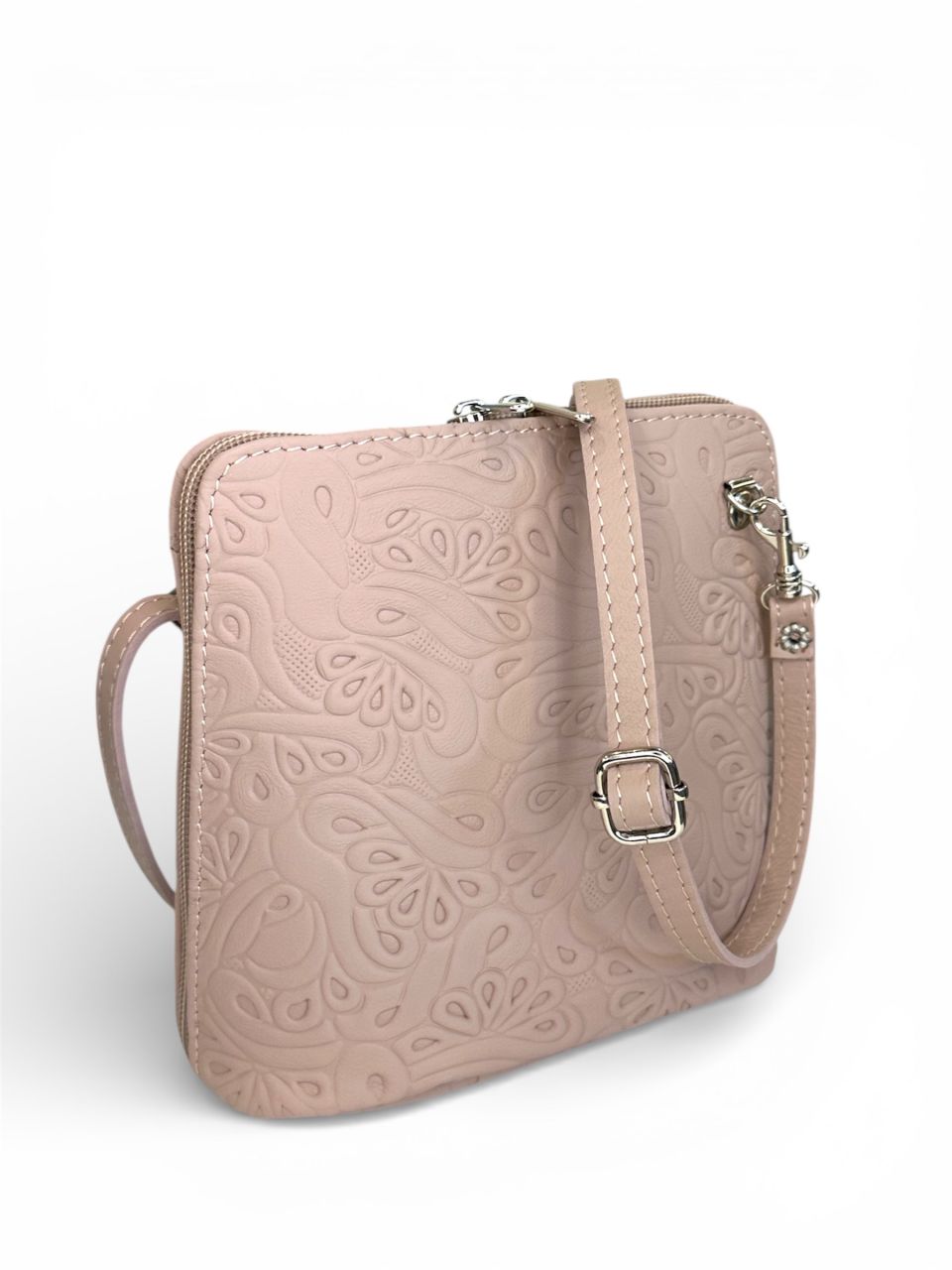 Púder nyomott virágmintás kicsi bőr oldaltáska Púder nyomott virágmintás kicsi bőr oldaltáska