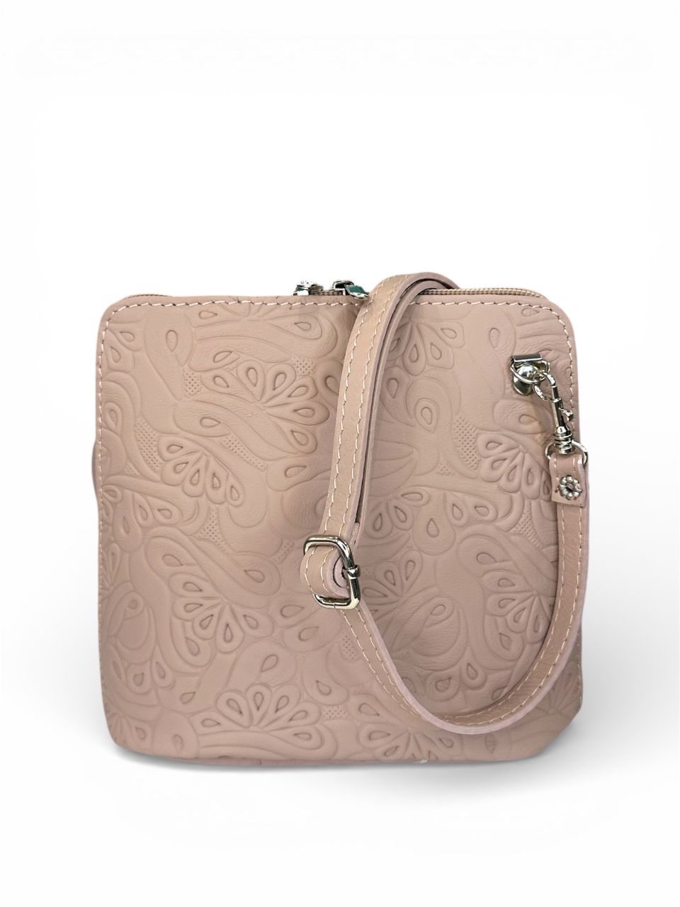 Púder nyomott virágmintás kicsi bőr oldaltáska Púder nyomott virágmintás kicsi bőr oldaltáska