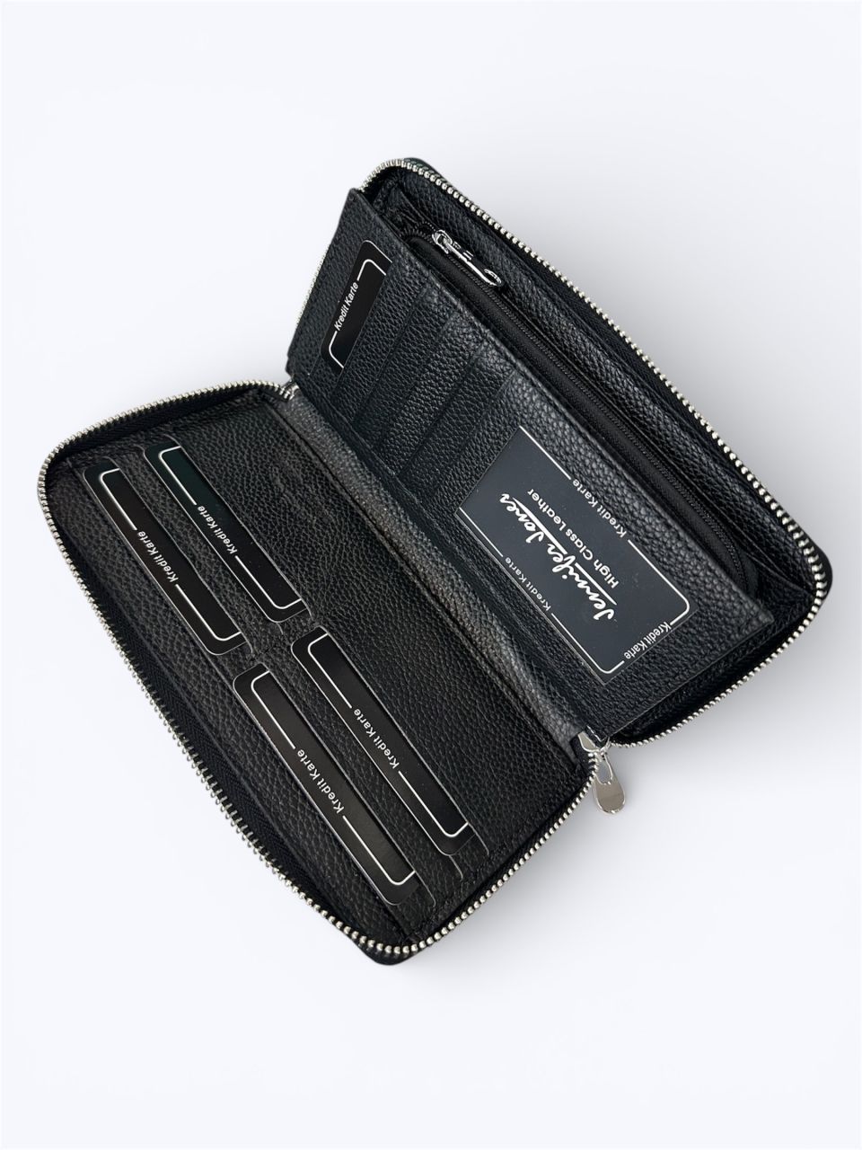 Fekete Jennifer Jones bőr körbe cipzáros pénztárca