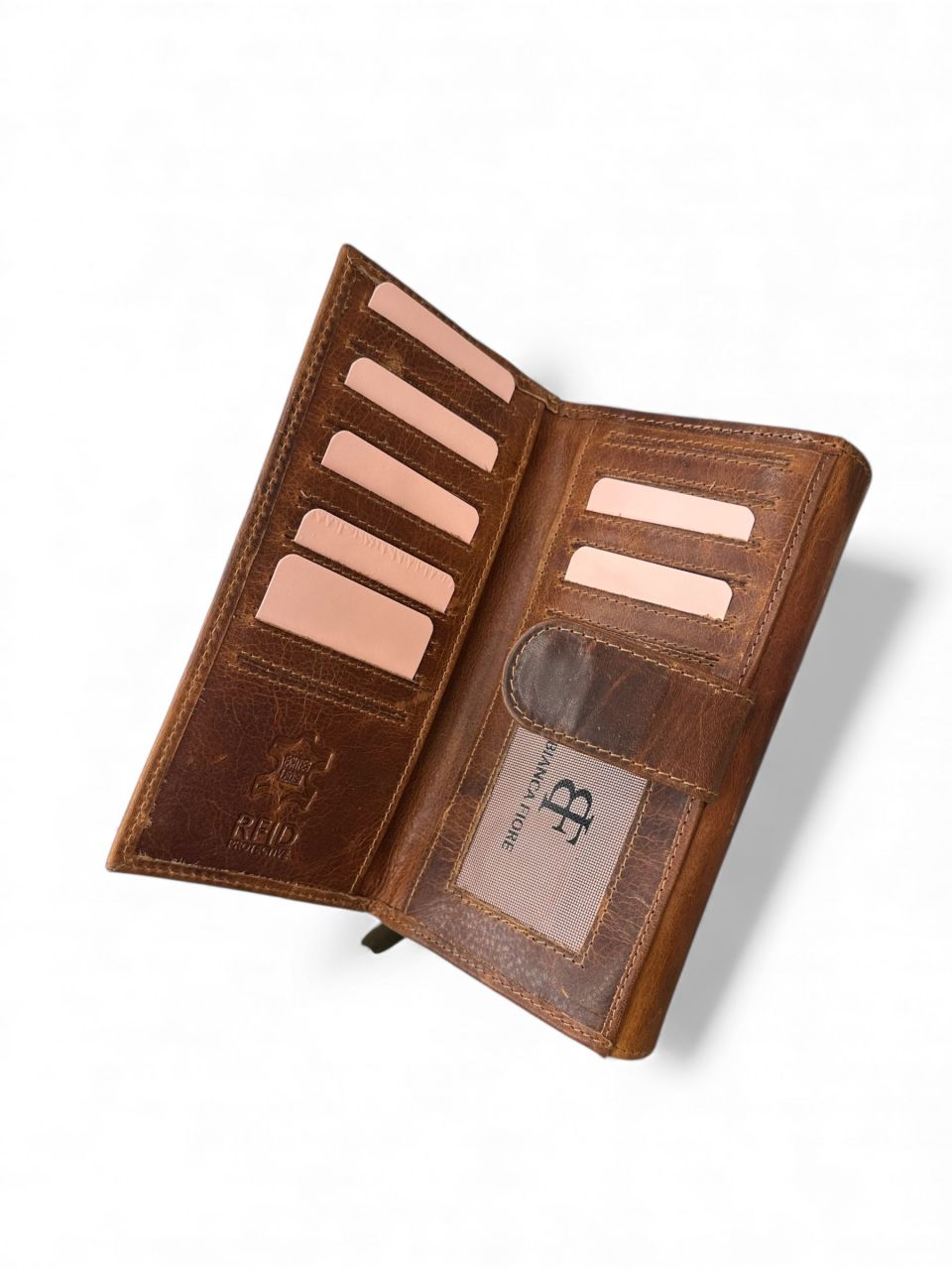 Barna nagy női bőr pénztárca, külső kártyatartós