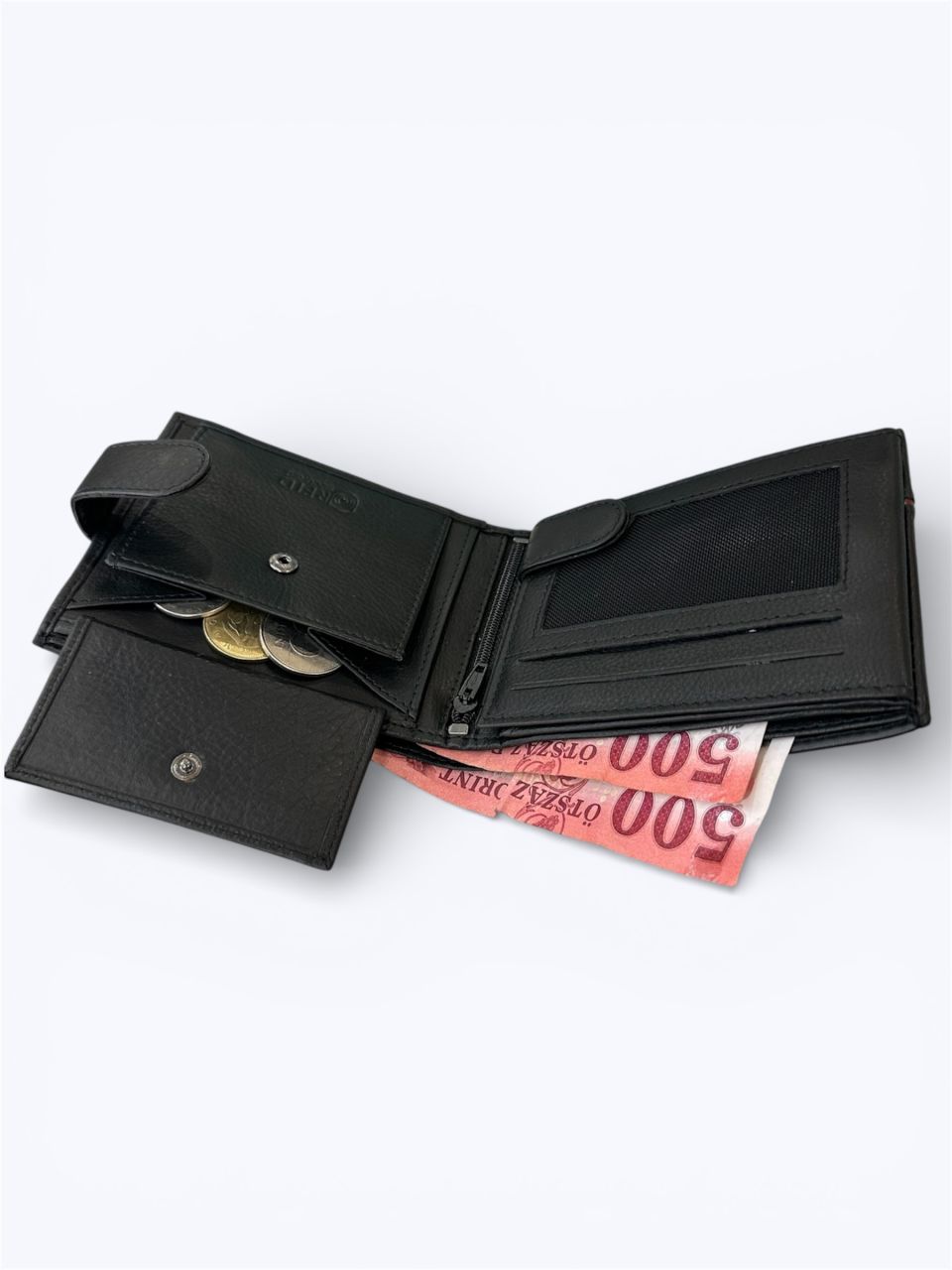 Fekete patentos férfi bőr pénztárca, nagy