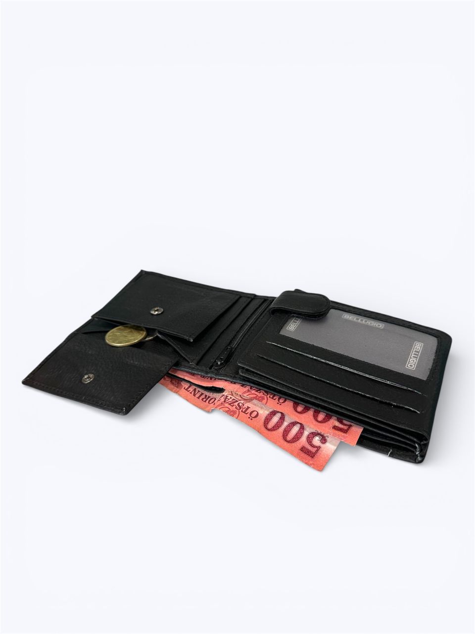 Fekete férfi bőr patent nélküli pénztárca, nagy Fekete férfi bőr patent nélküli pénztárca, nagy