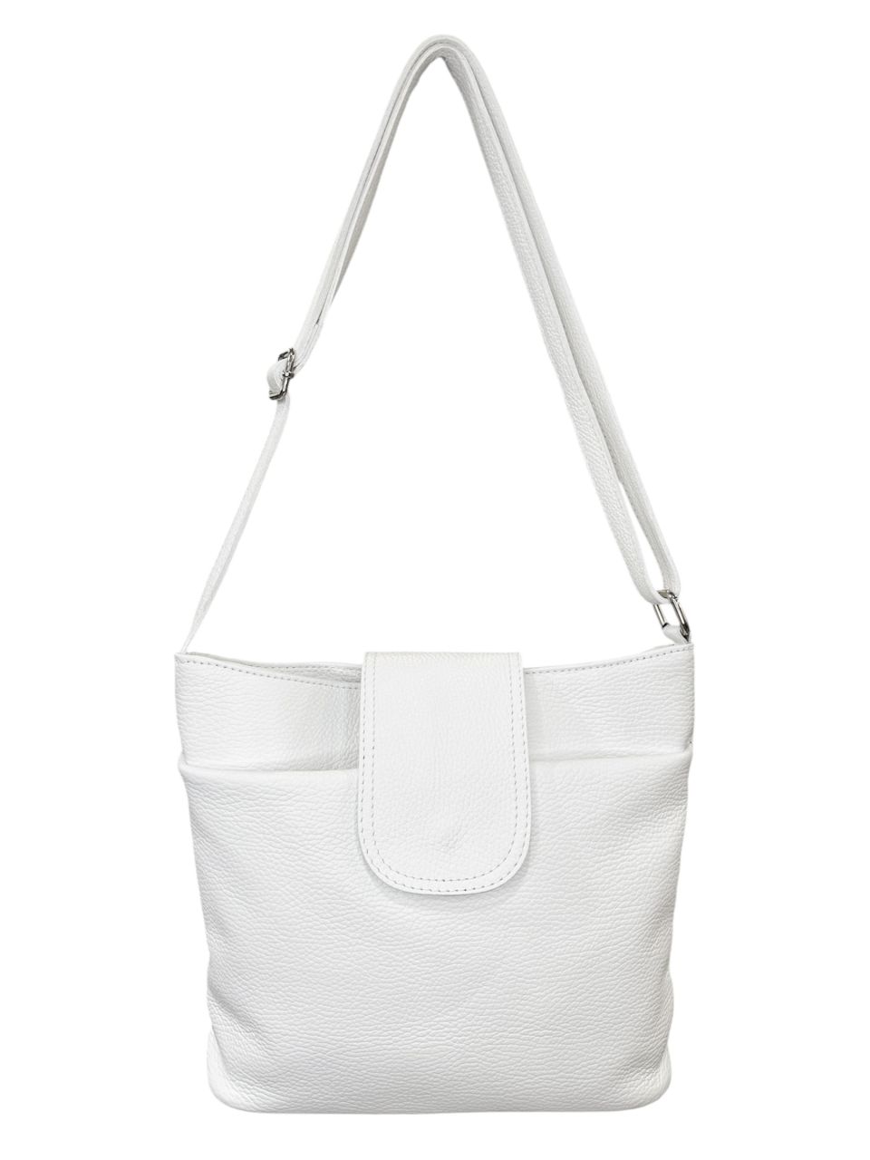 Fehér női bőr osztott oldaltáska, közepes méret
