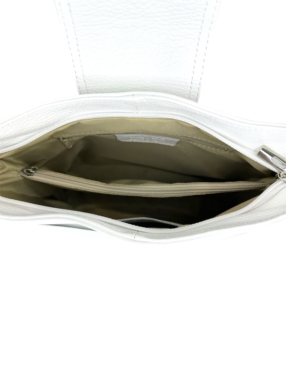 Fehér női bőr osztott oldaltáska, közepes méret